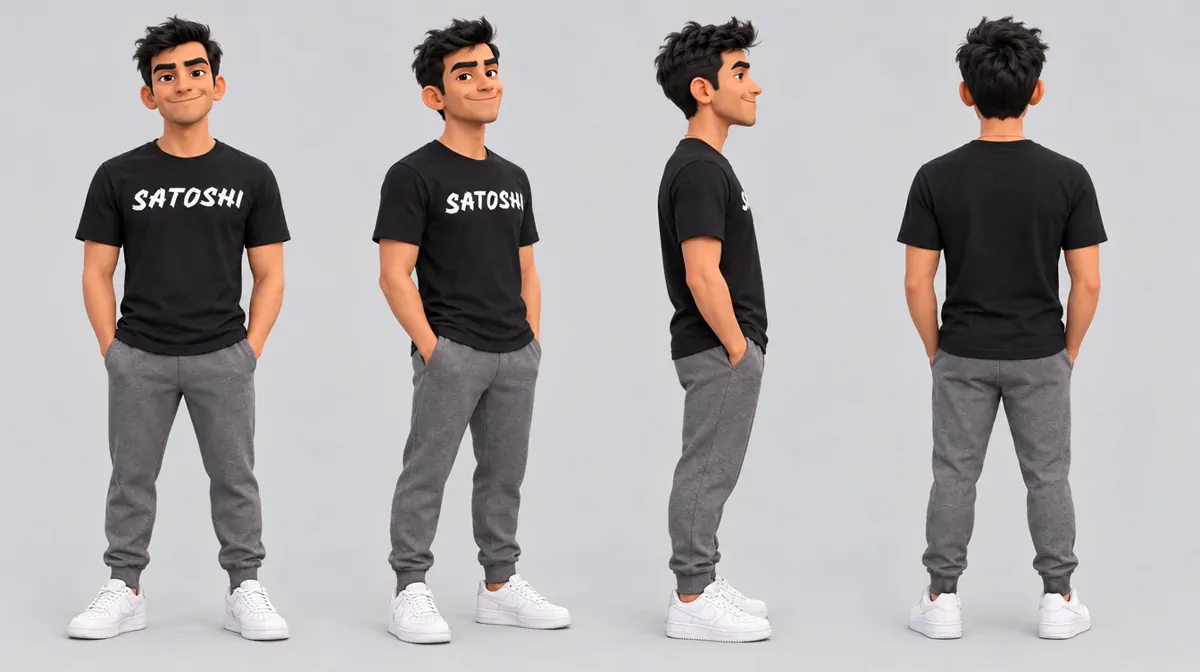 La playera de frente, de lado y de espalda: el estampado va solo al frente